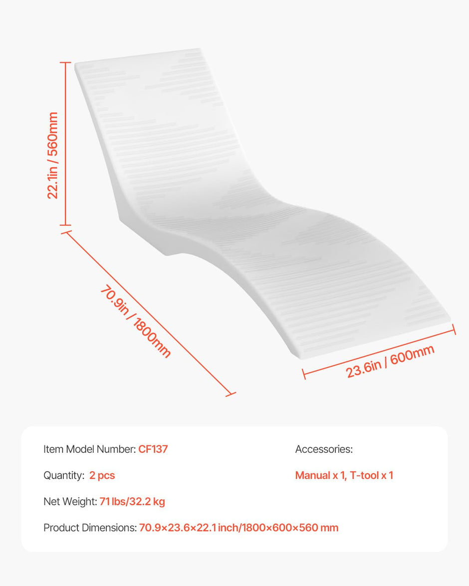 Tumbonas de 2 Piezas, Chaise Longue tumbonas para el Interior de la Piscina para Profundidades de Agua de hasta 12,7 cm