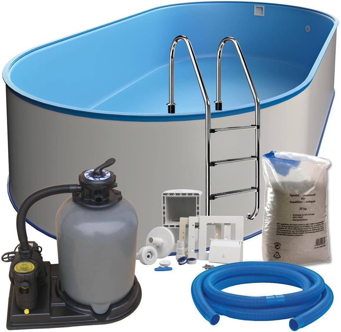 Piscina Set de ovales de pared de acero inoxidable 5,25 m x 3,20 m x 1,20 m