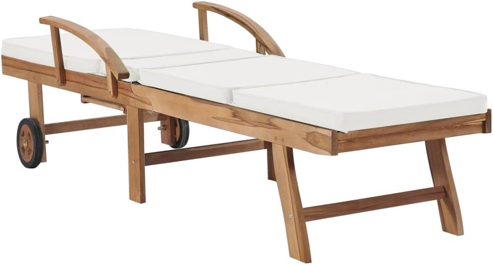 Tumbonas con cojín 2 uds Madera Maciza de Teca Crema Tumbonas Jardin Exterior