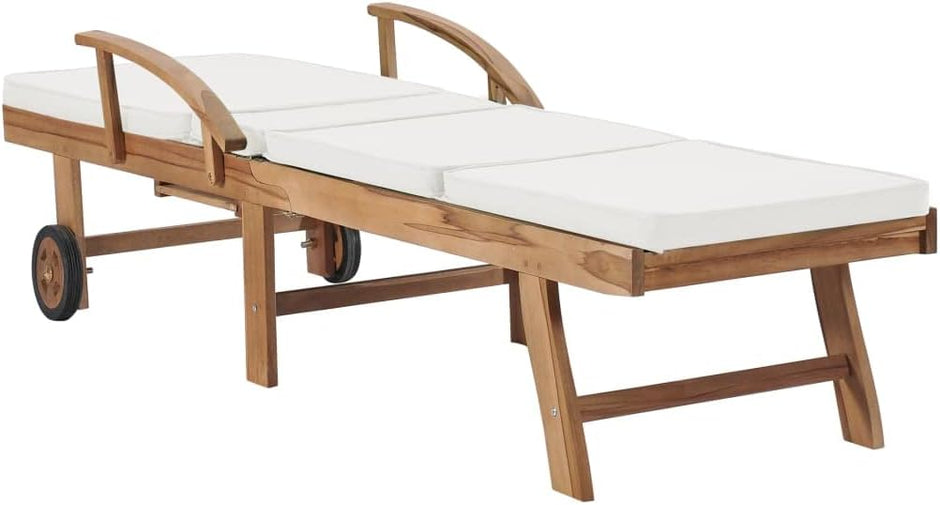 Tumbonas con cojín 2 uds Madera Maciza de Teca Crema Tumbonas Jardin Exterior