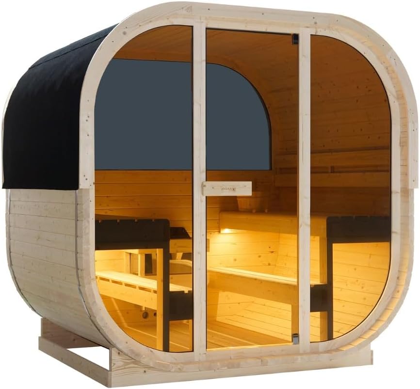 Sauna exterior y cabina de infrarrojos para 6 personas, 210 × 180 × 210 cm, horno Harvia de 8 kW