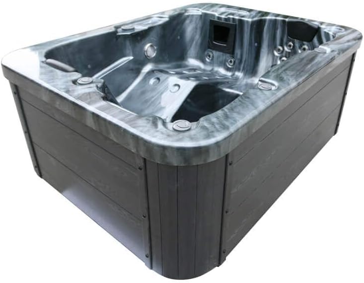 Bañera de hidromasaje Exterior - Peldaños y Cubierta térmica de MÁRMOL Negro