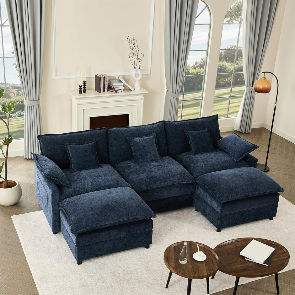Sofá Modular en Forma de U,Set of sofá de Esquina de 3 plazas con Taburete