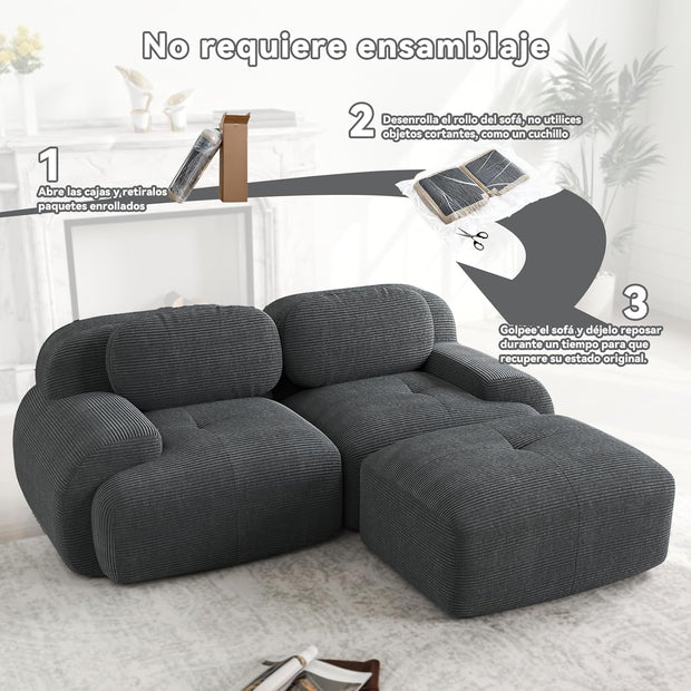 Sofá Moderno Modular, Tela côtelé, Asiento Profundo + reposabrazos Anchos