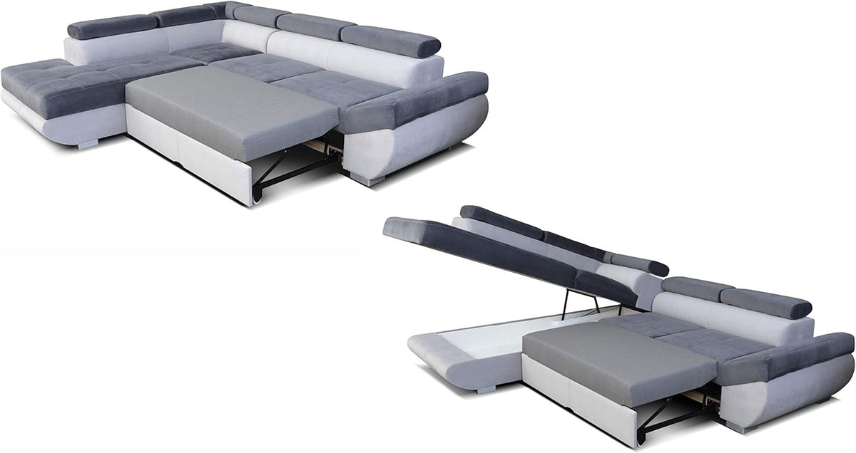 Sofá Esquinero Cama - con Cajón - 2 Cojines - Reposacabezas Ajustables