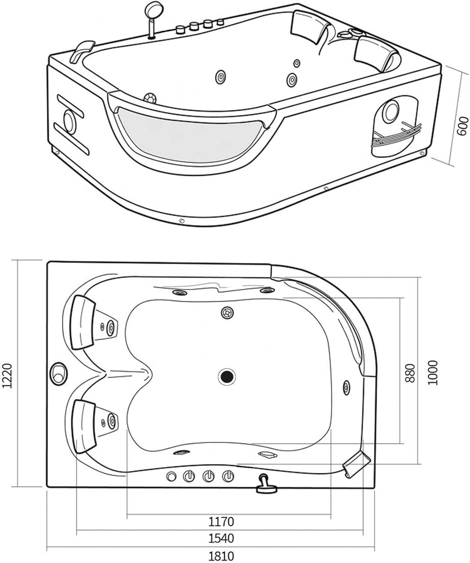 SPA bañera de hidromasaje Exterior para 6 Personas, 180x180x65 cm