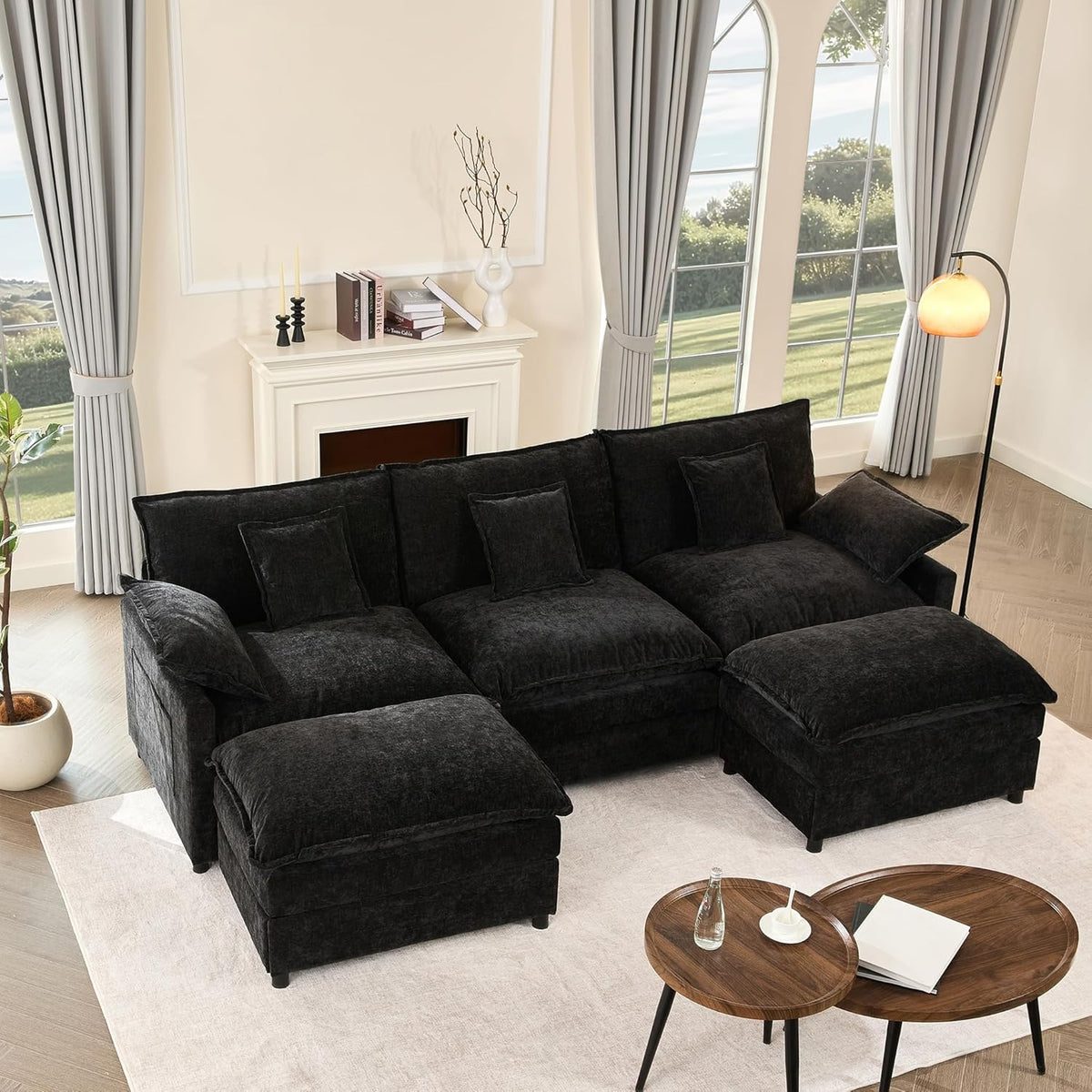 Sofá Modular en Forma de U,Set of sofá de Esquina de 3 plazas con Taburete