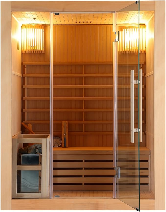 Estufa de sauna para 3 personas, incluye piedras de sauna, cristal de seguridad, con cubo con creador