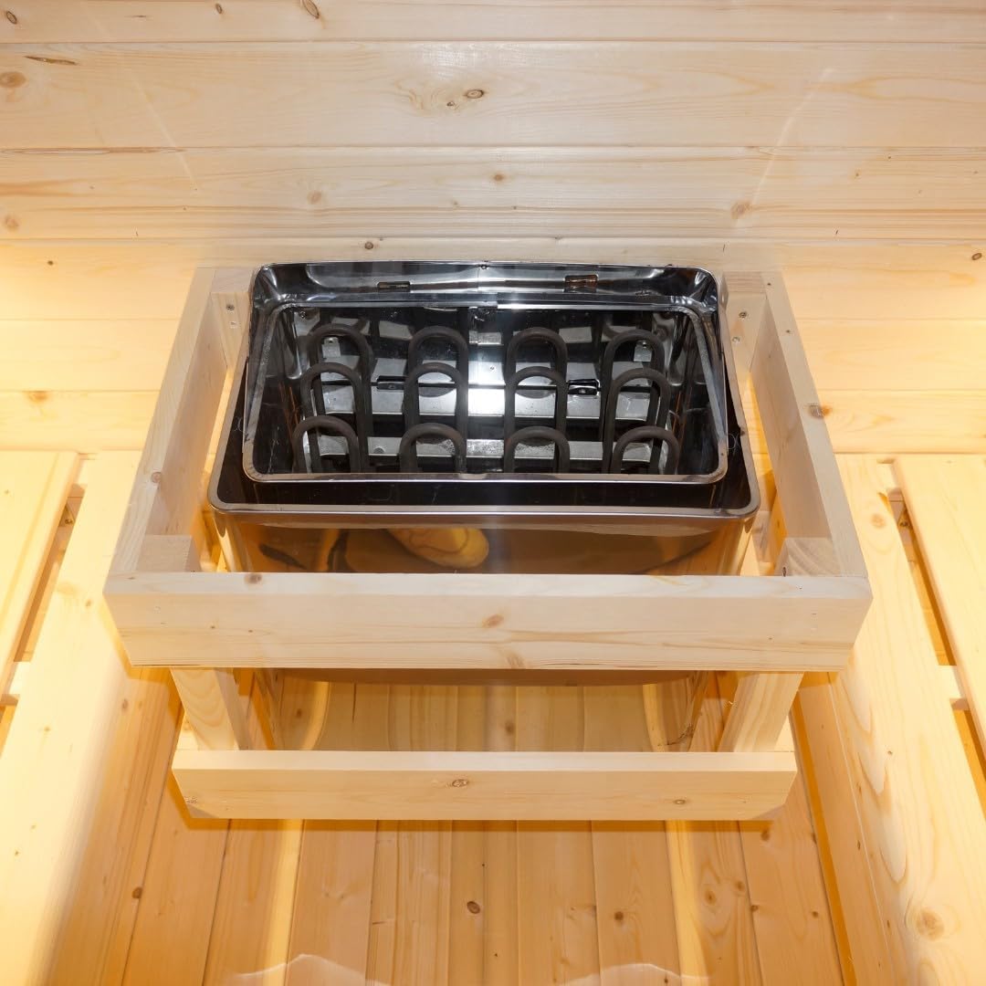 Sauna exterior y cabina de infrarrojos para 6 personas, 210 × 180 × 210 cm, horno Harvia de 8 kW, madera de abeto, cristal templado