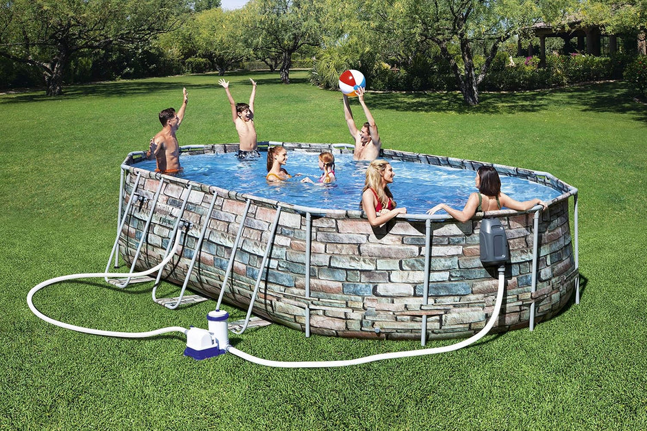 Piscina Desmontable Tubular Power Steel Oval Diseño Piedra 610 x 366 x 122 cm