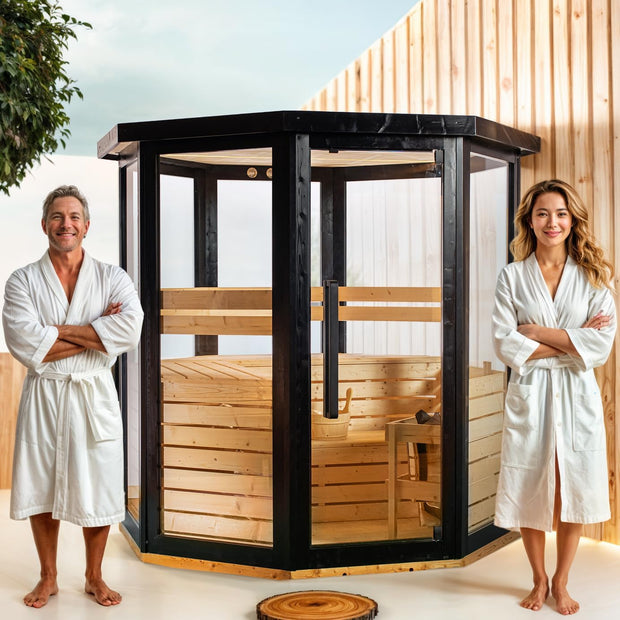 Sauna Exterior Vapor hasta 4 ó 5 Personas | Abeto I Temperatura Regulable I Iluminación