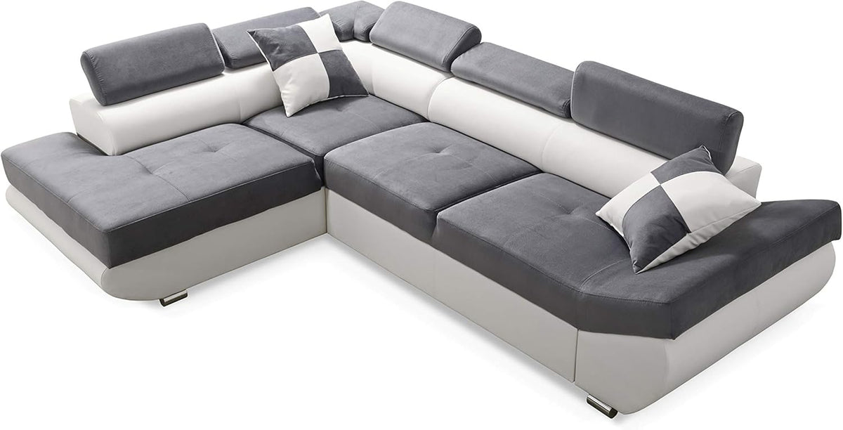 Sofá Esquinero Cama - con Cajón - 2 Cojines - Reposacabezas Ajustables