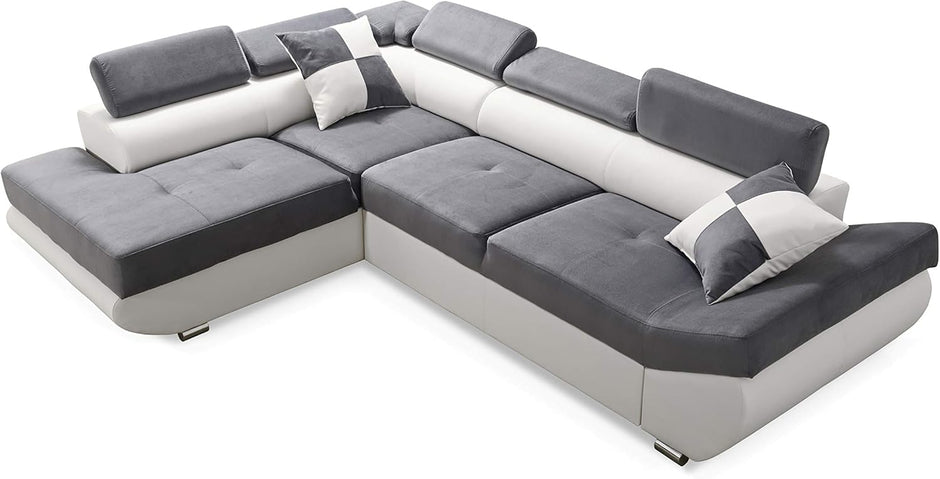 Sofá Esquinero Cama - con Cajón - 2 Cojines - Reposacabezas Ajustables