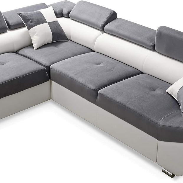 Sofá Esquinero Cama - con Cajón - 2 Cojines - Reposacabezas Ajustables