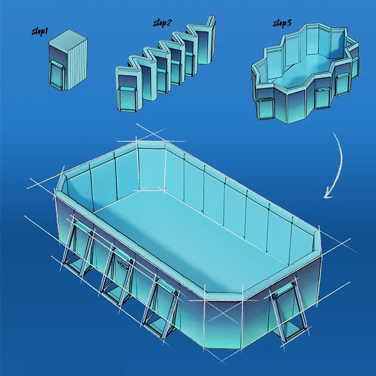 Piscina sobre el suelo con tobogán, piscina familiar no inflable para exteriors