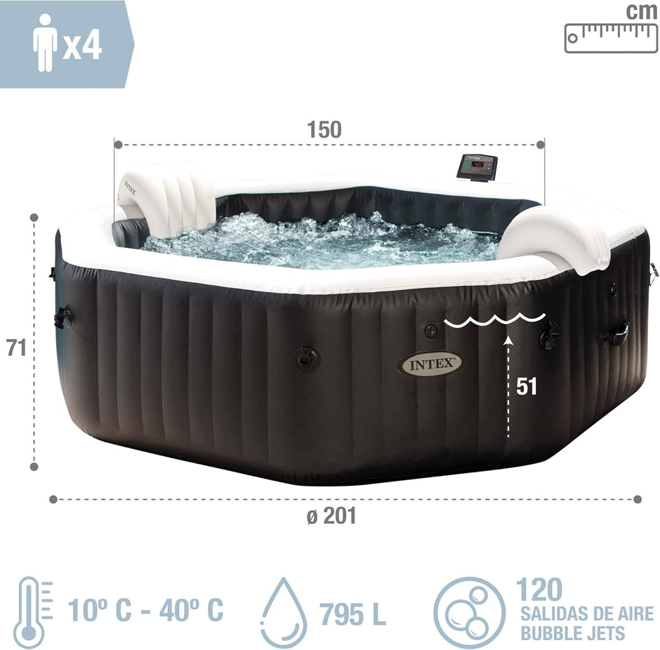 Spa hinchable 4 personas octogonal, Burbujas Deluxe y chorros de agua (55081)