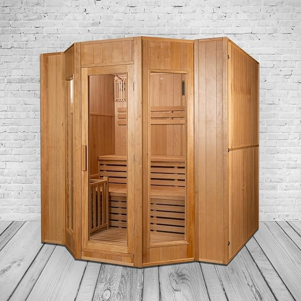Estufa de sauna finlandesa para 4 personas 175 x 200 x 200 cm, madera cicuta