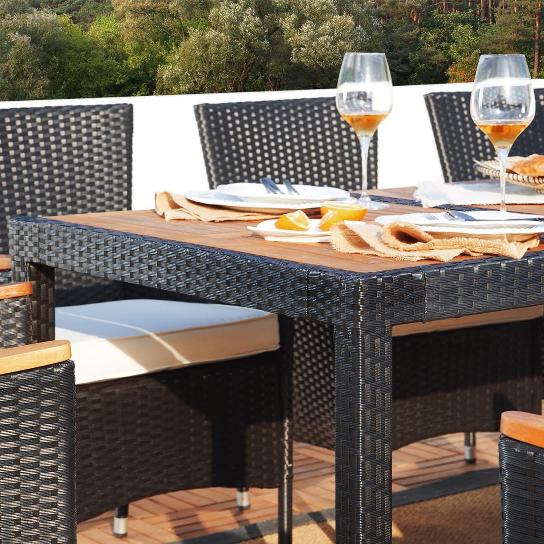 Muebles Exterior, Conjunto Comedor Jardín Mesa 8 Sillas Cojines 7 cm