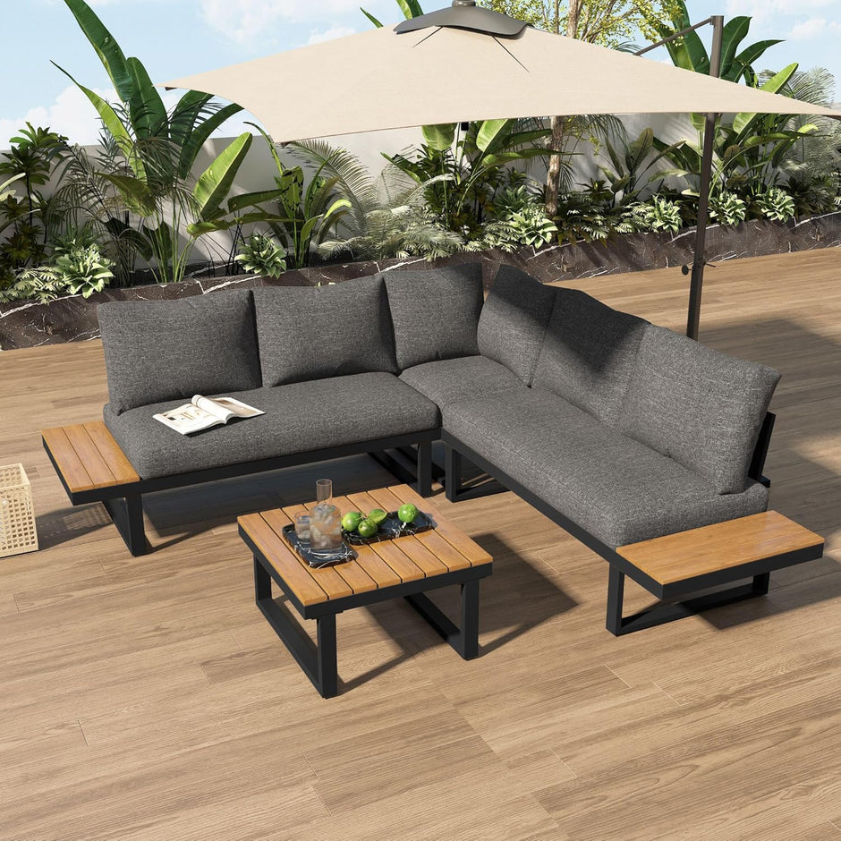 Jardin Exterior con Función Reclinable Ajustable y Respaldo Cómodo, Muebles Jardin Exterior 4 Piezas