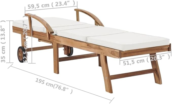 Tumbonas con cojín 2 uds Madera Maciza de Teca Crema Tumbonas Jardin Exterior