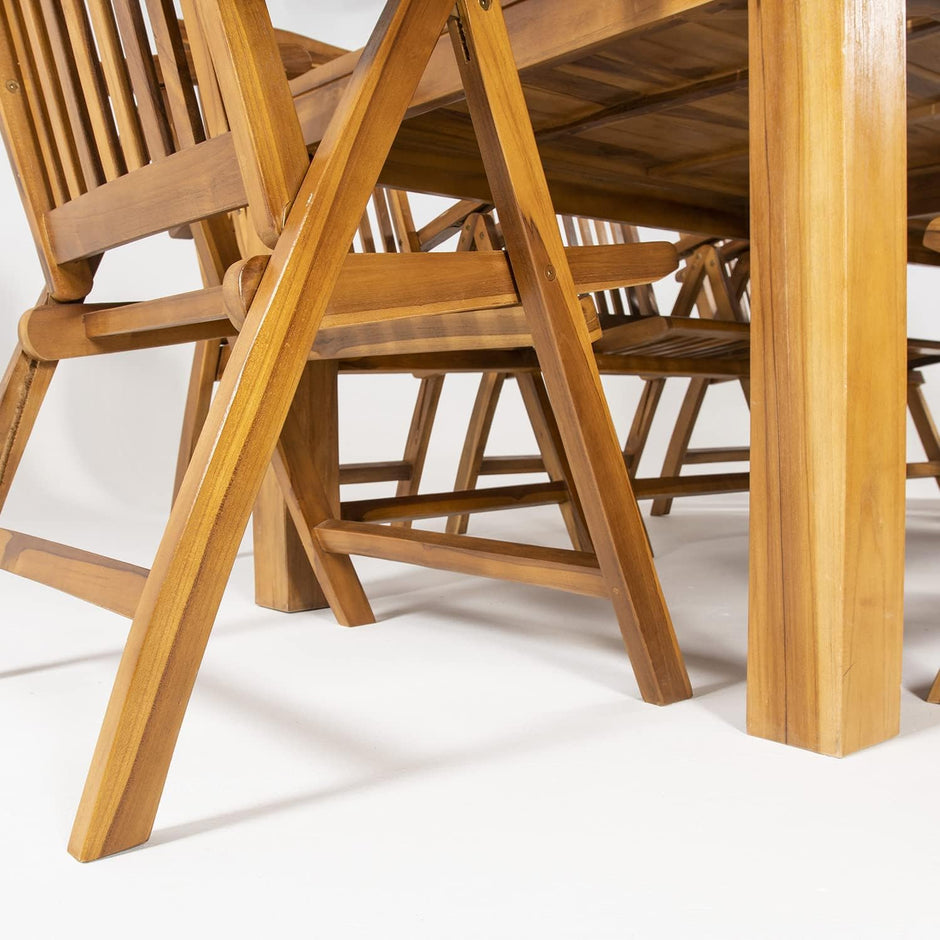 Conjunto de jardín de Madera Teca, Mesa de 240 cm de Largo y 8 sillones reclinables