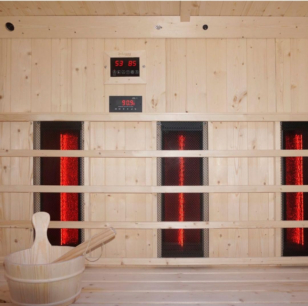 Cabina de infrarrojos para exteriores (incluye piedras de sauna, cubeta con creador, termómetro y reloj de arena)