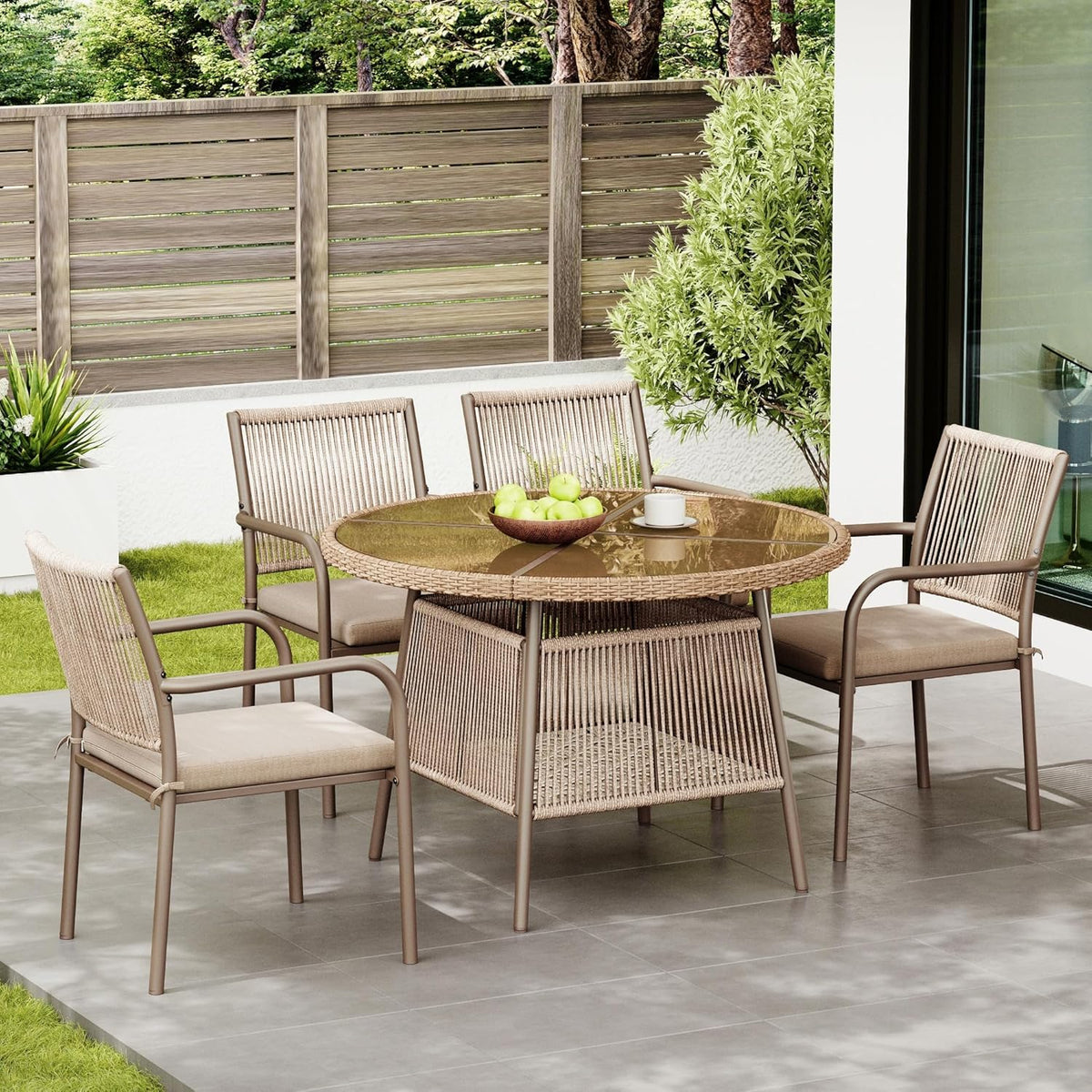 Conjunto Mesa y Sillas Jardin Muebles Jardin Exterior 5 Piezas con 4 Sillones y Tablab Redonda