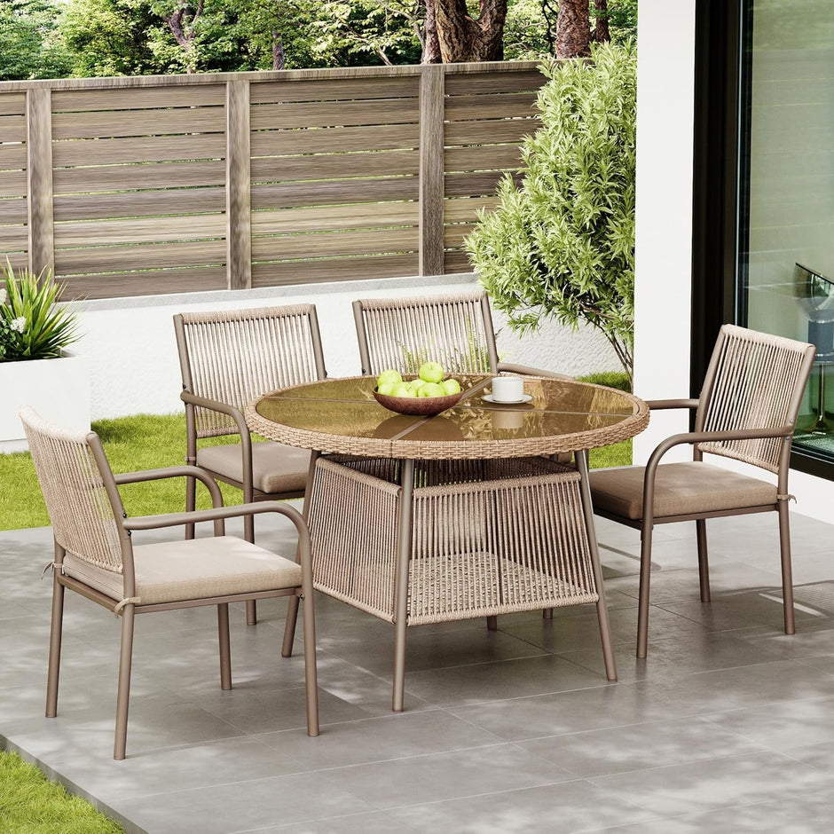 Conjunto Mesa y Sillas Jardin Muebles Jardin Exterior 5 Piezas con 4 Sillones y Tablab Redonda