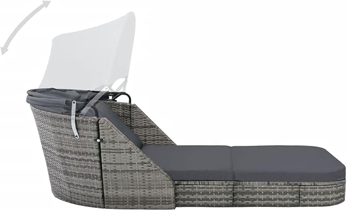 Tumbona con Capota de ratán sintético Gris Antracita,Mobiliario,Muebles de jardín, Antracita,49496