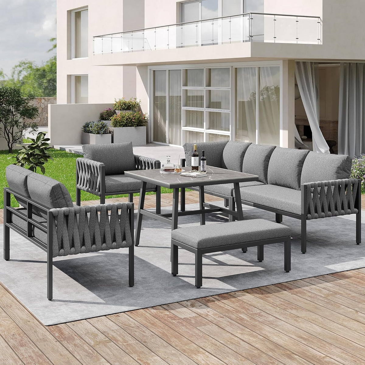 Juego de muebles de jardín de cuerda con estructura de hierro galvanizado