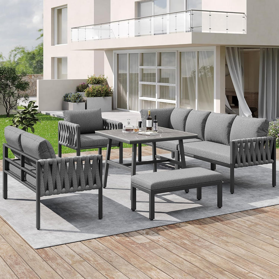 Juego de muebles de jardín de cuerda con estructura de hierro galvanizado