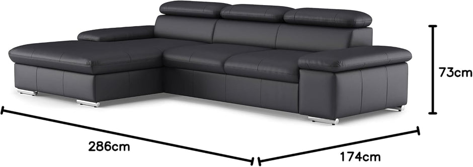 Sofá esquinero con función de Cama, cabecero Ajustable + Silla Larga Grande, 286 x 73 x 174 cm
