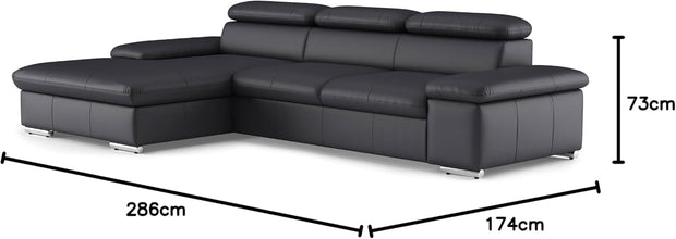Sofá esquinero con función de Cama, cabecero Ajustable + Silla Larga Grande, 286 x 73 x 174 cm