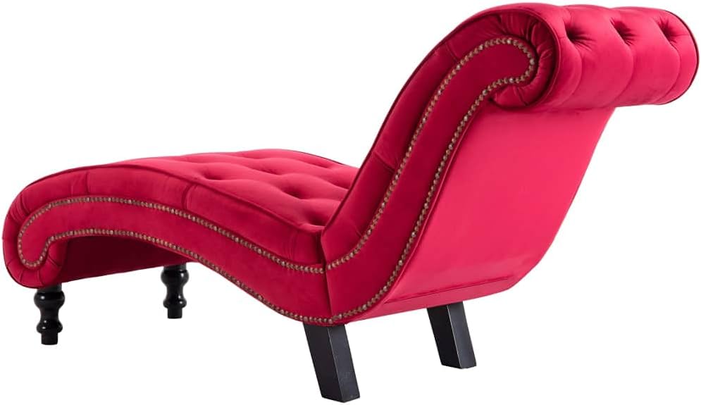 Tumbona roja de terciopelo 145 x 52 x 77 cm (largo x ancho x alto)