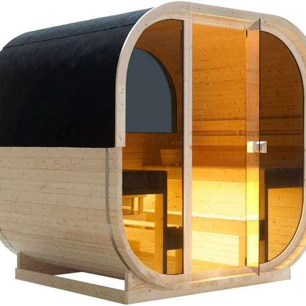 Sauna exterior y cabina de infrarrojos para 6 personas, 210 × 180 × 210 cm, horno Harvia de 8 kW, madera de abeto, cristal templado