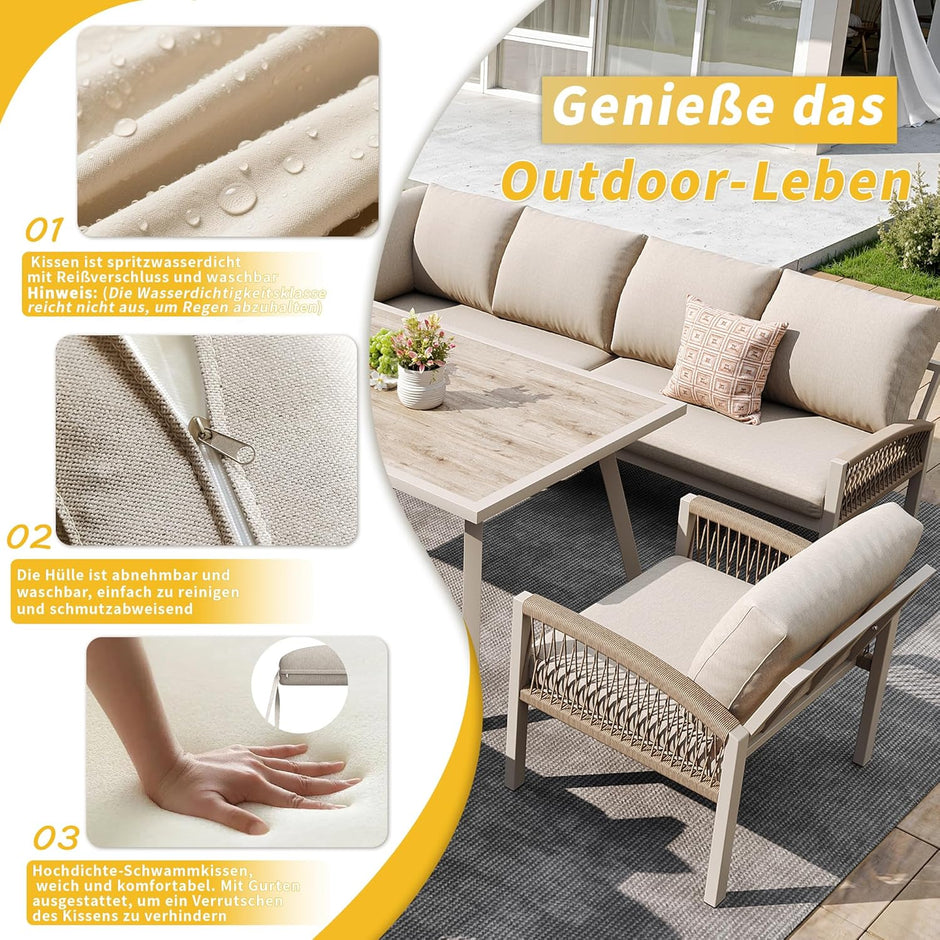 Sofá de jardín en forma de L para 8 personas/estructura de hierro