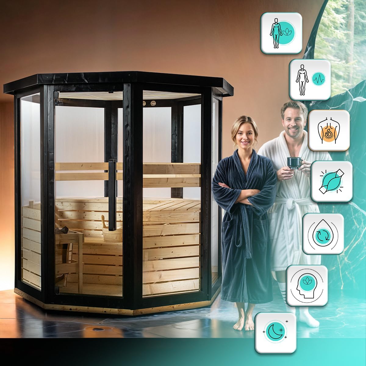 Sauna Exterior Vapor hasta 4 ó 5 Personas | Abeto I Temperatura Regulable I Iluminación