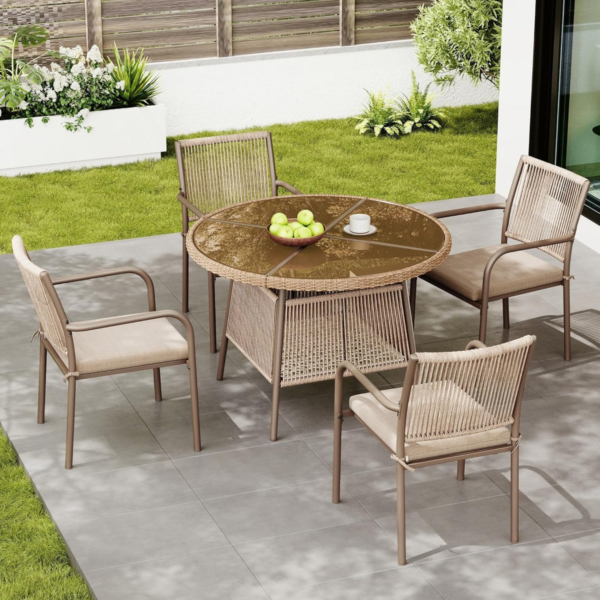 Conjunto Mesa y Sillas Jardin Muebles Jardin Exterior 5 Piezas con 4 Sillones y Tablab Redonda