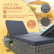 Tumbona Doble Jardín 200x115cm 2 Mesas Plegable Cojín Poliratán Resistente Intemperie 7 Posiciones Gris Antracita