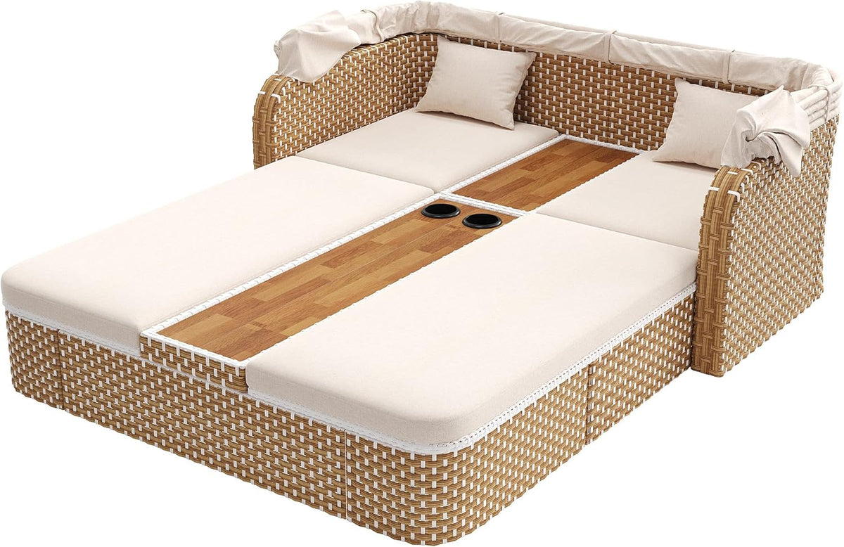 Muebles de terraza resistentes a la intemperie, incluye sofá, taburete, sillón y mesa