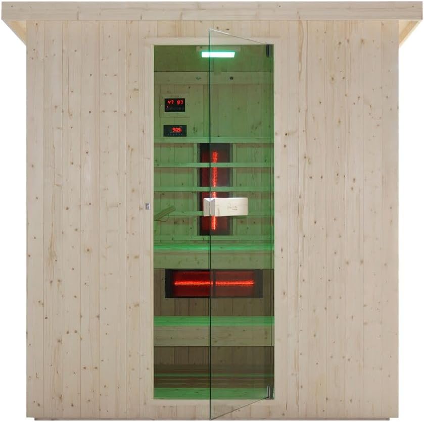Cabina de infrarrojos para exteriores (incluye piedras de sauna, cubeta con creador, termómetro y reloj de arena)