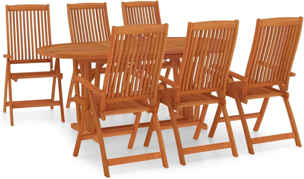 Juego de comedor de jardín de 7 piezas de madera maciza de eucalipto
