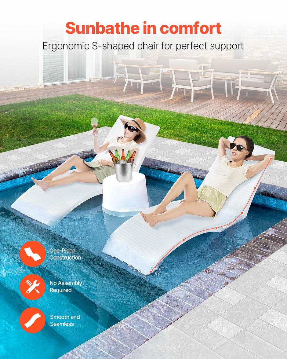 Tumbonas de 2 Piezas, Chaise Longue tumbonas para el Interior de la Piscina para Profundidades de Agua de hasta 12,7 cm