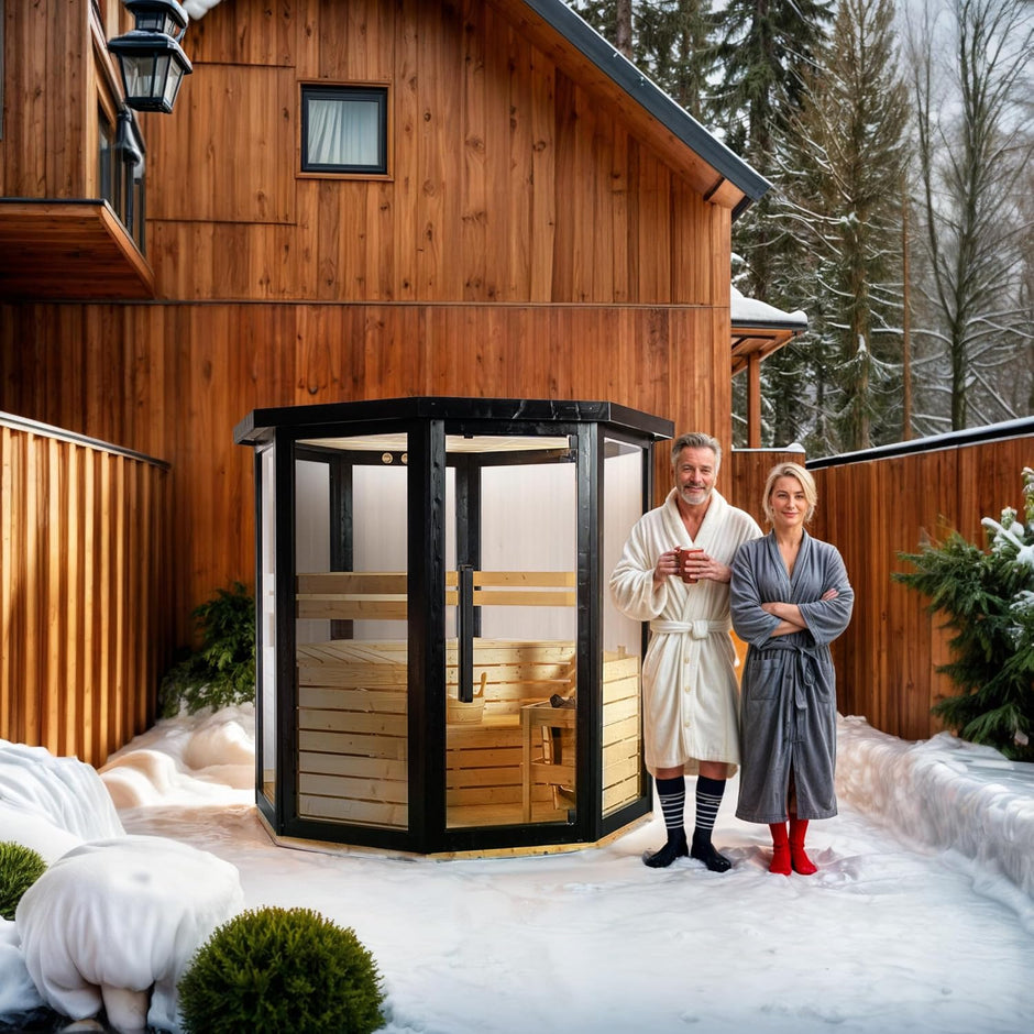Sauna Exterior Vapor hasta 4 ó 5 Personas | Abeto I Temperatura Regulable I Iluminación