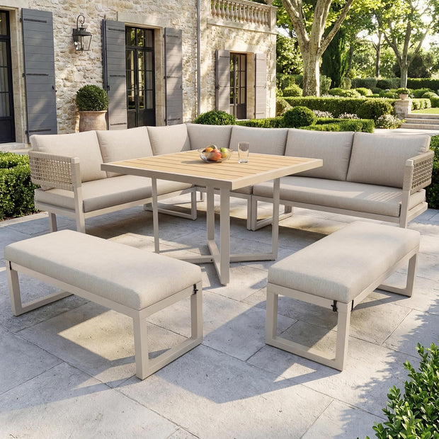 juego de muebles para 8-10 personas, sofá de jardín con mesa grande
