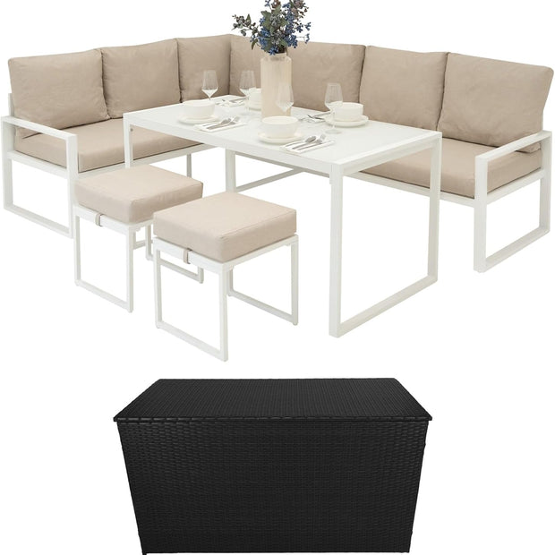 Sofá esquinero de Aluminio Blanco + Mesa de vidrio templado