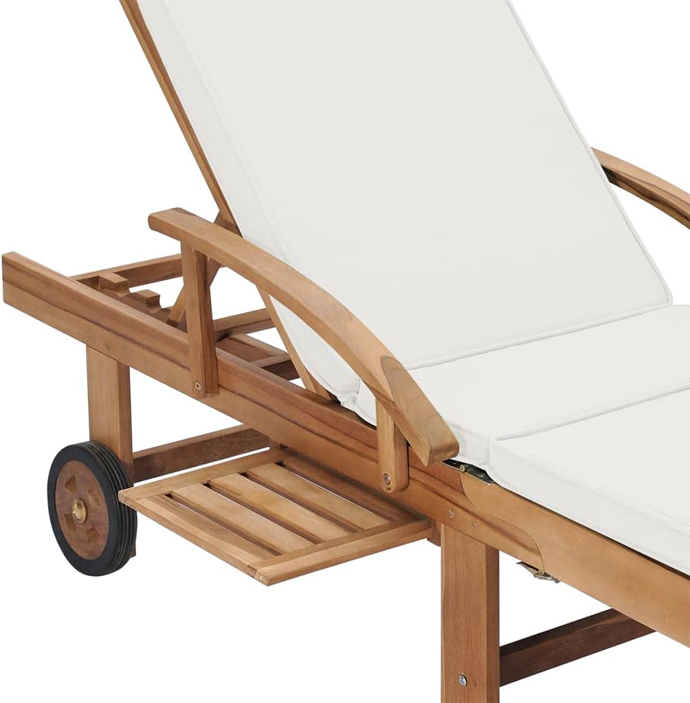 Tumbonas con cojín 2 uds Madera Maciza de Teca Crema Tumbonas Jardin Exterior