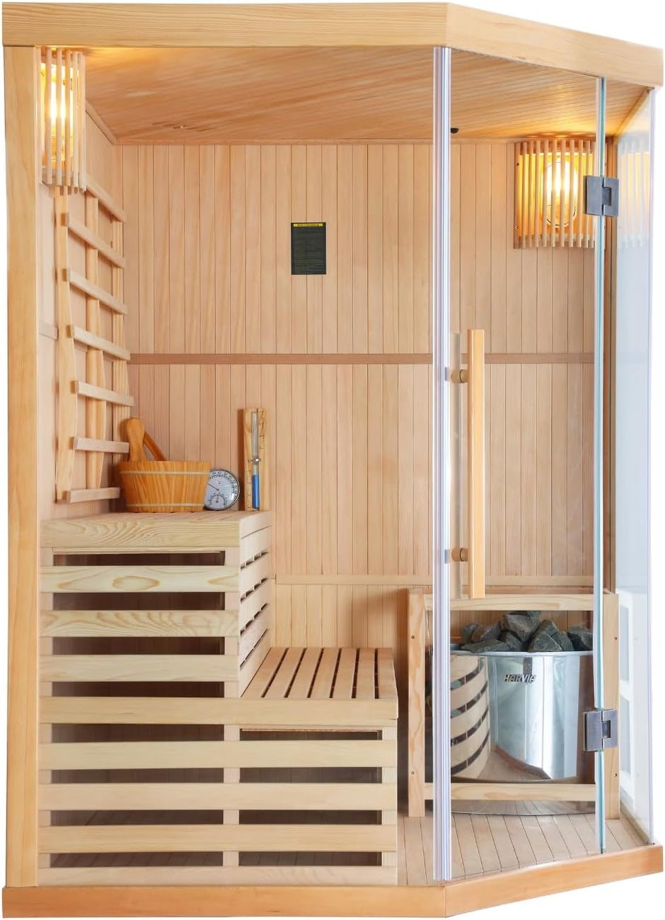 Estufa de sauna para 3 personas, incluye piedras para sauna, 2 lámparas, cristal de seguridad