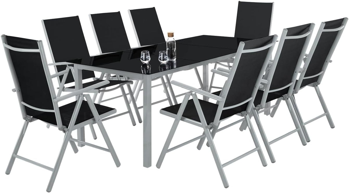 Muebles Jardín Exterior 9 Piezas, Estructura de Aluminio, Mesa y Sillas Terraza Impermeables