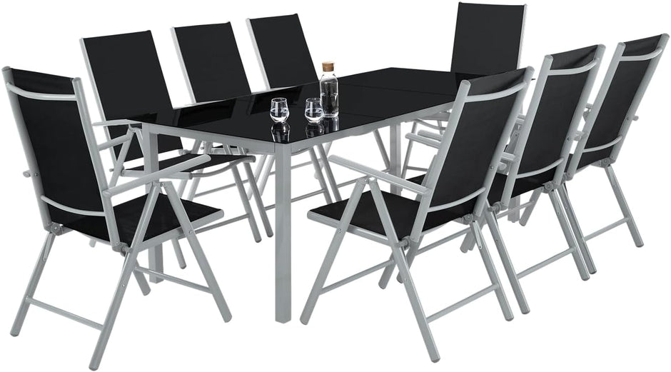 Muebles Jardín Exterior 9 Piezas, Estructura de Aluminio, Mesa y Sillas Terraza Impermeables